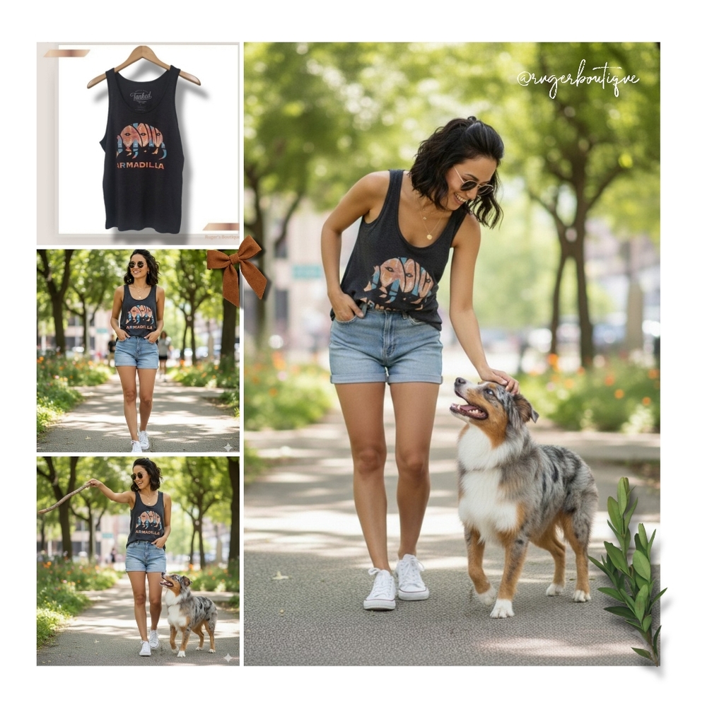 🌿Austin Texas Tanked Women's Small Heathered-Black Armadillo Tank Top - Picture 8 of 10